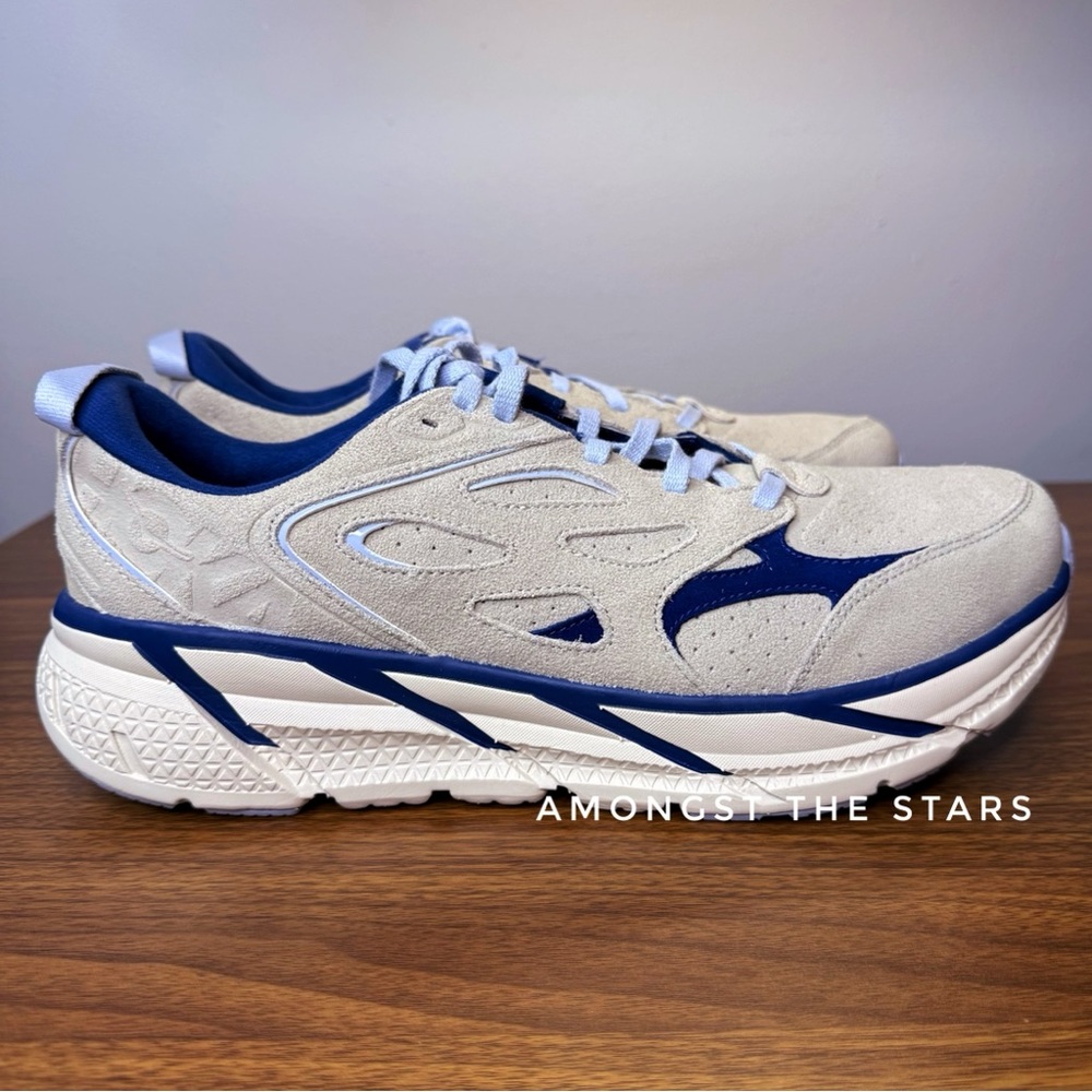 Hoka One One Clifton L Suede Oat Milk Bellwether Blue Sneakers